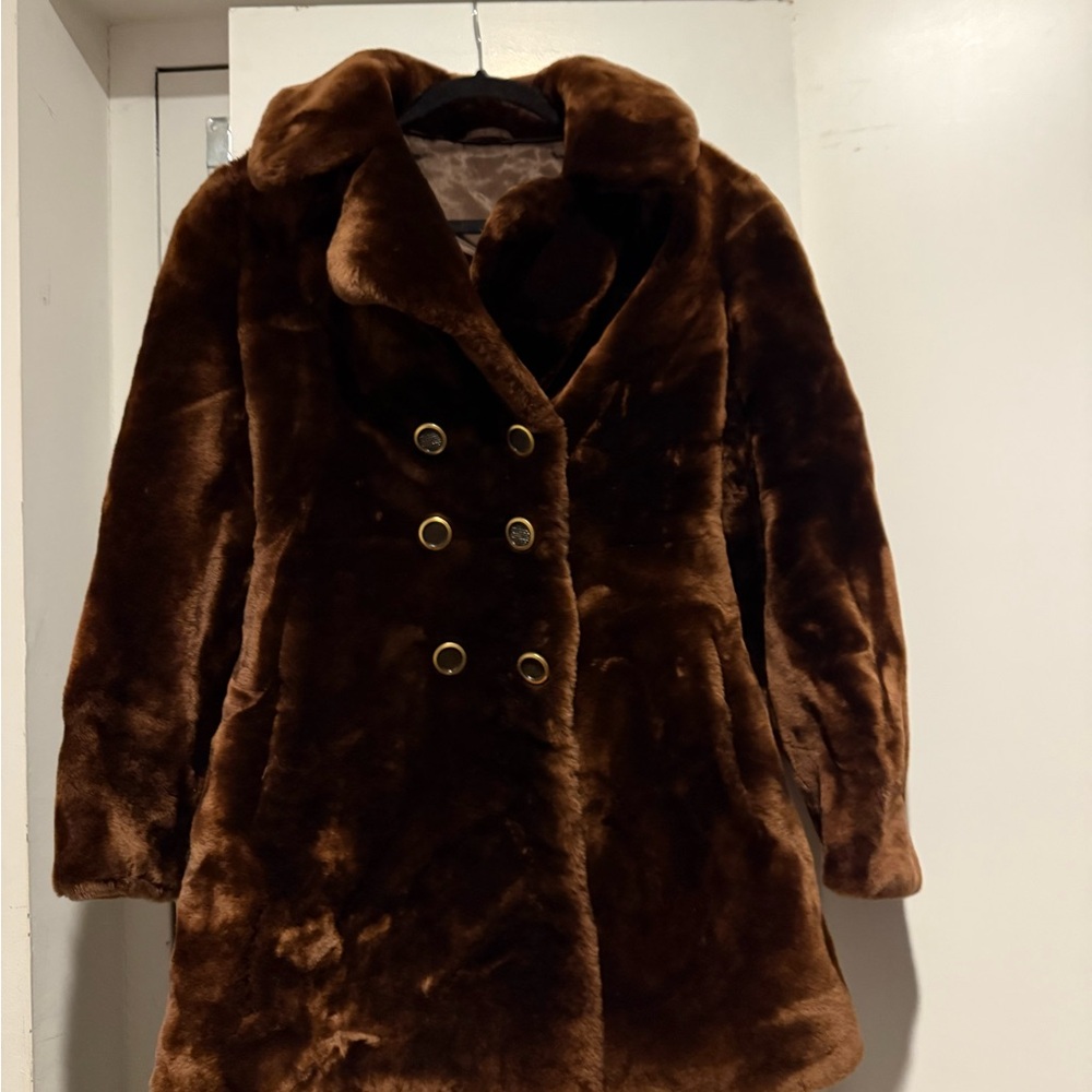 Vintage Luxurious Brown Faux Fur Coat